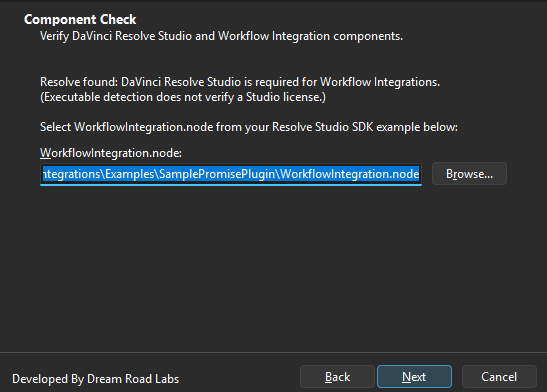 Actual Windows setup component check showing a detected local Workflow Integration SDK module